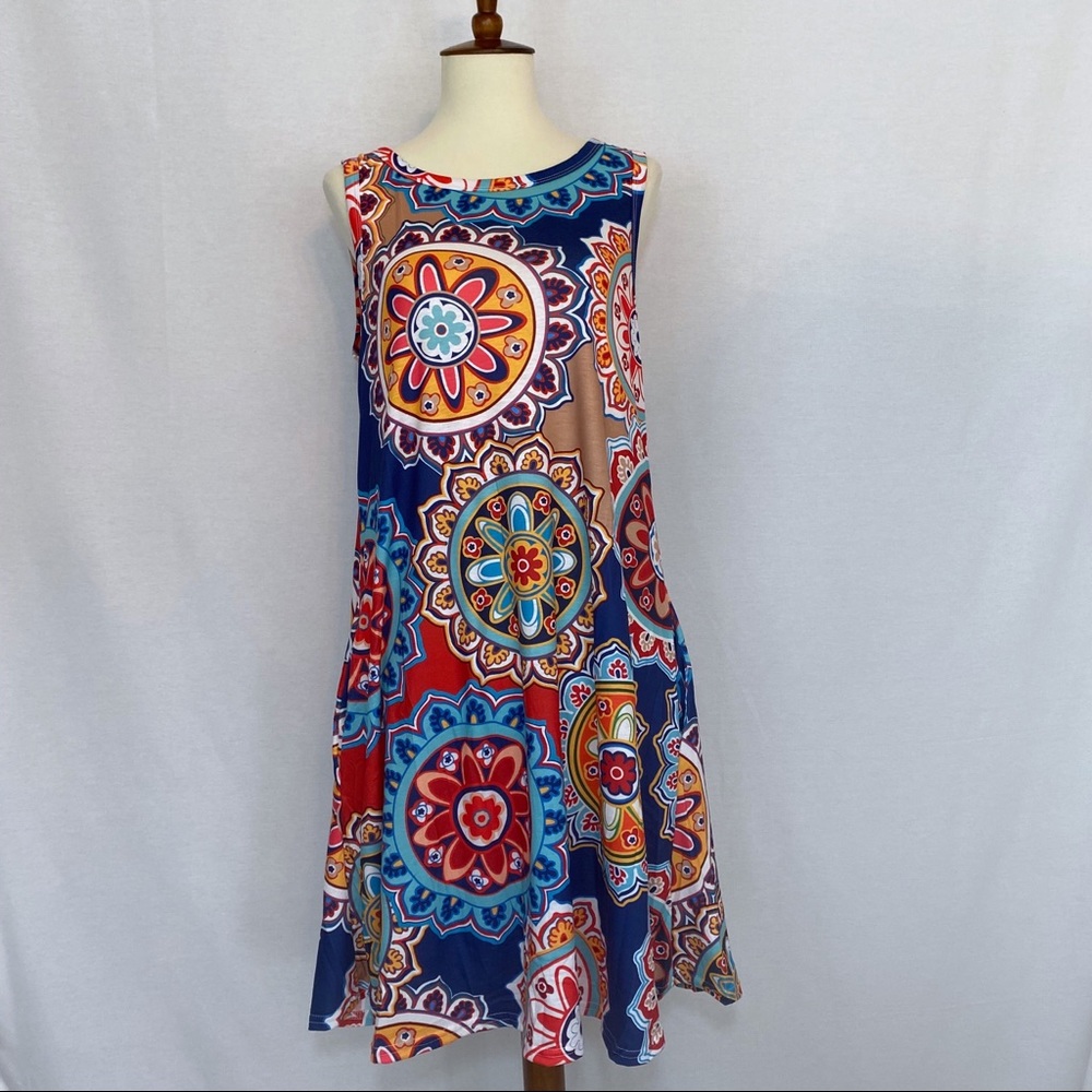 Boho Geometric Floral Sundress with Pockets - Picture 4 of 13